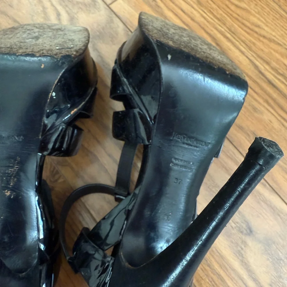 Saint Laurent Black Patent Leather Platform Heels - Picture 5 of 8